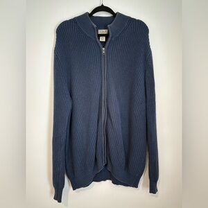 L.L. Bean Men's Vintage Sweater Cardigan Full Zip Navy Blue Knit Cotton - XXL